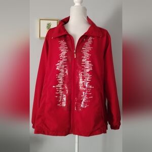 Jacket Ac Tv Ology Women  Activewear  Sequin Zipper Pockets Size 1X Red Good Con